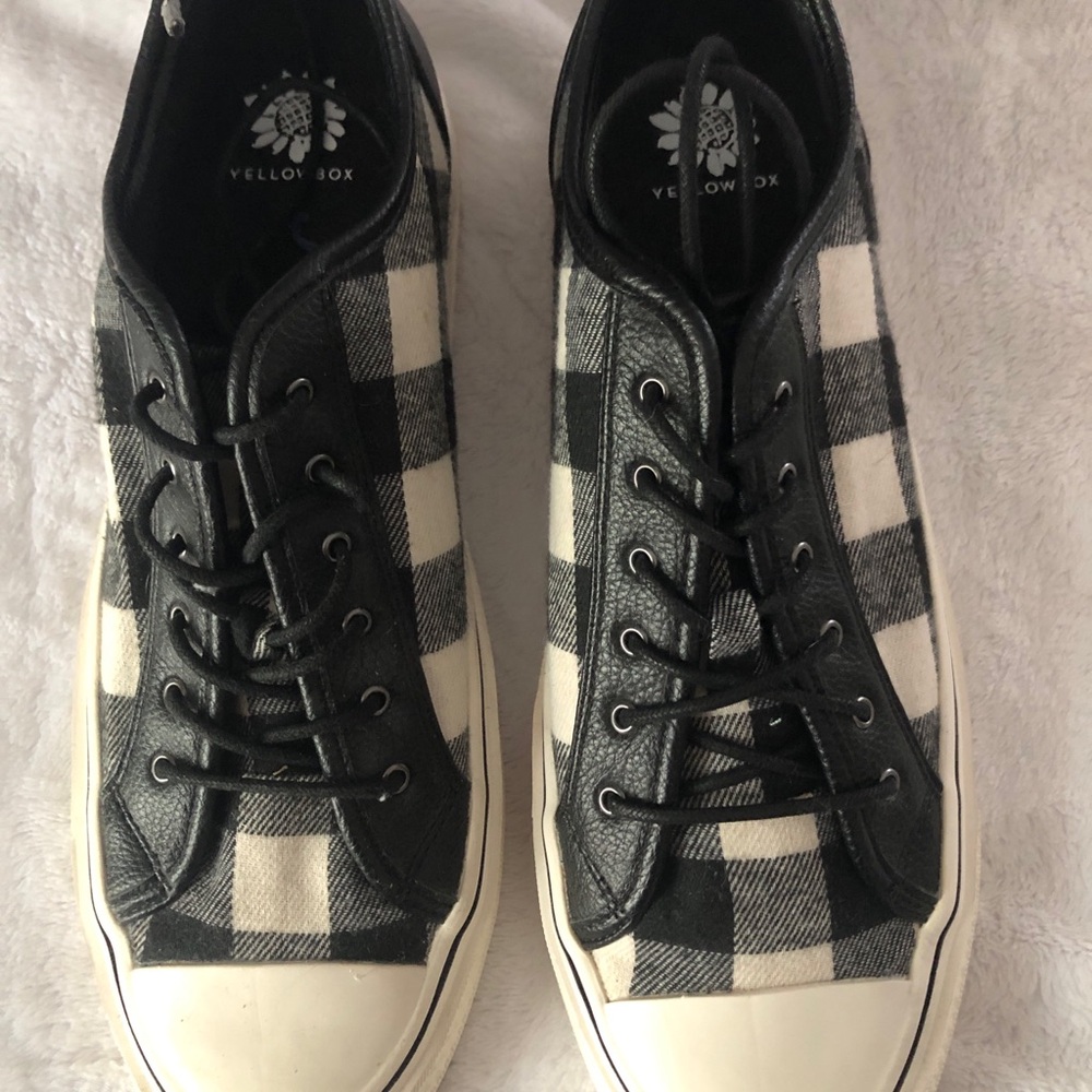 Yellow Box Black and White Sneakers with Checkered Design